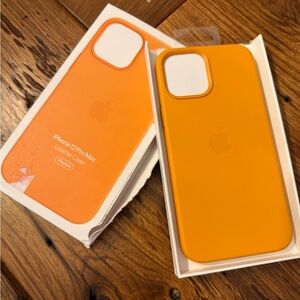 Apple iPhone 12 Pro Max Leather Case - Bright yellowish/orange.
